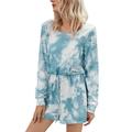 Women's Cozy One Piece Tie Dye Printed Knit Jumpsuit Romper Loungewear Sleepwear Pajamas Shorts Joggers Playsuit