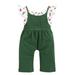 Binwwede 2pcs Kid Baby Girls Casual Outfits, Ruffle Off Shoulder Floral Crop Top + Tie Up Solid Color Overalls Outfits Summer MHX