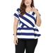 Women's Plus Size Striped V Neck Inverted Pleats Peplum Top 1X Blue