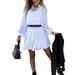 Women Casual Loose Ruffle Shirt Dress Button Down Tunic Dress Long Puff Sleeve Short Dress Party Cocktail