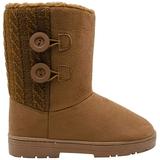 Chatties Chatz Womens Slip On Mid Calf 8" Microsuede Winter Boots with Cable Knit Back and Buttons Cognac Size 7