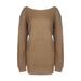 Meihuida Women Lantern Sleeve Off Shoulder Sweater Dress Oblique Shoulder Solid Color Knitted Dress