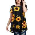 MAWCLOS Women Beach Tops Shirts Summer Floral Printed Short Sleeve Pullover Blouse T-Shirt Crew Neck Lightweight Comfy Loungewear Tee