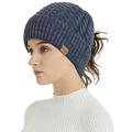 Aurya Womens Ponytail Messy Bun Beanie Winter Warm Stretchy Cable Knit Cuffed Beanie Hat Cap