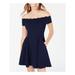 B DARLIN Womens Navy Short Sleeve Off Shoulder Mini Fit + Flare Party Dress Size 3\4