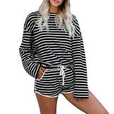 Egmy Women Tracksuit Striped Print Pants Sets Leisure Wear Lounge Wear Suit Sleepwear