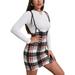 Women's Casual Suspender Skirts Dresses Plaid Split Hem High Waist Overall Mini Short Bodycon Dress