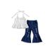 Ma&Baby Little Toddler Baby Girl Lace Puff Short Sleeve T-Shirt Tops Ripped Jeans Denim Pants Leggings Kids Girls Clothes Set