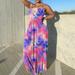 MIARHB Women Summer Off Shoulder Tie Print Ruched Sleeveless Maxi Dress