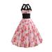 Women's Floral Dress Vintage Style Cocktail Halter Dress 1950s Rockabilly Swing Audrey Dress