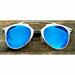 Round Technologic Metal Top Bar Bridge Mirror Reflective Women Sunglasses - Blue Lens, Silver Mirrored Frame