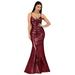 Ever-Pretty Womens Elegant Sequined Fishtail Full-Length Evening Prom Ball Gown for Women 73392 Burgundy US10