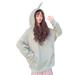 Women Autumn Winter Â Solid Color Warm Loose Long Sleeve Antenna Baby Thickening Plus Velvet Loose Hooded Sweater