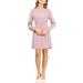 Allegra K Junior's Mock Neck Faux Pearl Decor Puff Long Sleeve Dress