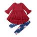 Toddler Little Girls Clothes Ruffle Outfits High Low Flare Tunic Dress Top Floral Leggings Pants 2PCS