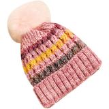 Booyoo Beanie Hat Women Knitted Cap with Hair Ball Girl Winter Warm Hairball Beanie Hat Head Accessory, Pink