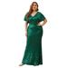 Ever-Pretty Women's Elegant Short Sleeve Sequin Plus Size Mermaid Evening Dress 00413 Dark Green US16