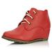 Women's Lace Up Oxford Wedge Booties Boots Ankle Winter Casual High Heel Toe Warm Style Shoes Fashion Round for Women Red,pu,11, Shoelace Ivory