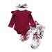 JANDEL Newborn Baby Girl Long Flare Sleeve Romper Tops Floral Trousers Headband Outfits Clothes (XL Size)