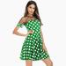 AngelBee Women Lace Ruffled Short Sleeve Polka Dot O-neck Tunic Dress (Green M)