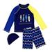 Kids Boys Long Sleeve Swimwear with Swimming Shorts & Swimming Cap Sun Protection Surfing Bathing Wetsuit Size:3-4Y