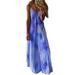 Eyicmarn Women's Tie Dye Boho Dress V Neck Spaghetti Strap Maxi Gradient Dress A-Line High Waist Loose Fit Beach Dress