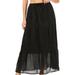 Sakkas Takara Maxi Broomstick Cascading Peasant Skirt with Elastic Waist - Black - One Size Regular