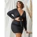 Women's Plus Size Tie Front Peekaboo Front Bodycon Dress