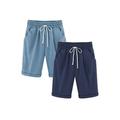 Lumento 2 Pack Women Summer Beach Shorts Pants With Pockets High Waist Bermuda Short Trousers Light Blue+Navy Blue M