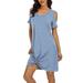 Summer Short Sleeve Dress Casual Off Shoulder V Neck Women Dresses Sexy Side Knotted A Line Mini Sundress Sky Blue S