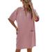 Sexy Dance Solid V-Neck Tunic Shirt Dress For Women Kaftan Cotton Linen Holiday Party Mini Dress Loose Loungewear Tunic Dress Tops Blouse