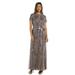 R&M Richards Women's Short Sleeve Sequin-Embellished Pleated Gown Mocha , 14