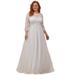 Ever-Pretty Womens Sweetheart Illusion Neckline Lace Plus Size Bridal Dresses with Sleeves 00229 White US18