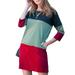 Doublju Women's 3/4 Sleeve Color Block French Terry Mini Dress with Side Hand Pocket