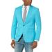 Azaro Uomo Men's Blazer Slim Dress Casual Linen Suit Sport Jacket Stylish, Turquoise Blue, Small