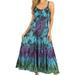 Sakkas Adela Women's Tie Dye Embroidered Adjustable Spaghetti Straps Long Dress - Fuschia - 1X/2X