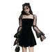 Wuffmeow 2020 Summer Volie Mesh Dress Women See Through Black Mesh Puff Sleeve Sundress Long Sleeve Sexy Dress