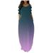 Mnycxen summer dresses Women Round Neck Gradient Color Side Pocket Ladder Cutout Sleeve Maxi Dress