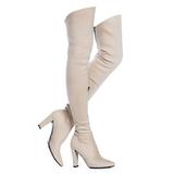 Shoe'N Tale Women Stretch Suede Chunky Heel Thigh High Over The Knee Boots Black