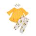 3 Pcs Infant Baby Girl Outfits, Long Sleeve Round Neck Ruffle Pullover + Floral Trousers + Headband