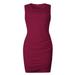 New Women's Casual Crewneck Ruched Sleeveless Tank Bodycon Shirt Short Mini Dresses Solid Color Dress Irregular Dress