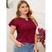 Women's Plus Size Keyhole Neck Layered Flutter Sleeve Top