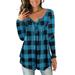 Women Vintage Kaftan Plaid Check T-shirt Tunic Top Blouse Loose Long Sleeve V Neck Button Up Pleated Floral Henley Shirts Blouse T Shirt Ladies Holiday Party Swing Tunic Tops Shirts