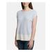 DKNY Womens White Color Block Cap Sleeve Crew Neck T-Shirt Top Size S