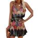 UKAP Women's V Neck Spaghetti Straps Tie Dye Dress Sleeveless Sexy Backless Pleated Hem Club Dress Tie Dye Print XXL(US 18-20)