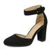 DREAM PAIRS Womenâ€™s Ankle Strap Close Toe Chunky High Heel Pump Dress Shoes ANGELA BLACK/NUBUCK Size 8