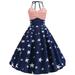 Women's July 4th Summer Halter Neck Independence Day Sundress Striped Star Printed Party Cocktail Sleevless Mini Dresses