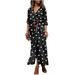 Women Casual Long Shirt Dress Button Down Long Sleeves Long Polka Dot Maxi Dresses with Decorative Pockets Lapel Collar Outerwear Long Skirts Dress for Womens