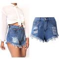 Fashion Womens Pocket Hole Jeans Denim Pants Female High Waist Slim Sexy Shorts