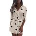 Winnereco Women Heart Printed Half Sleeve Shirt Dress Lapel Neck Dress (Apricot M)